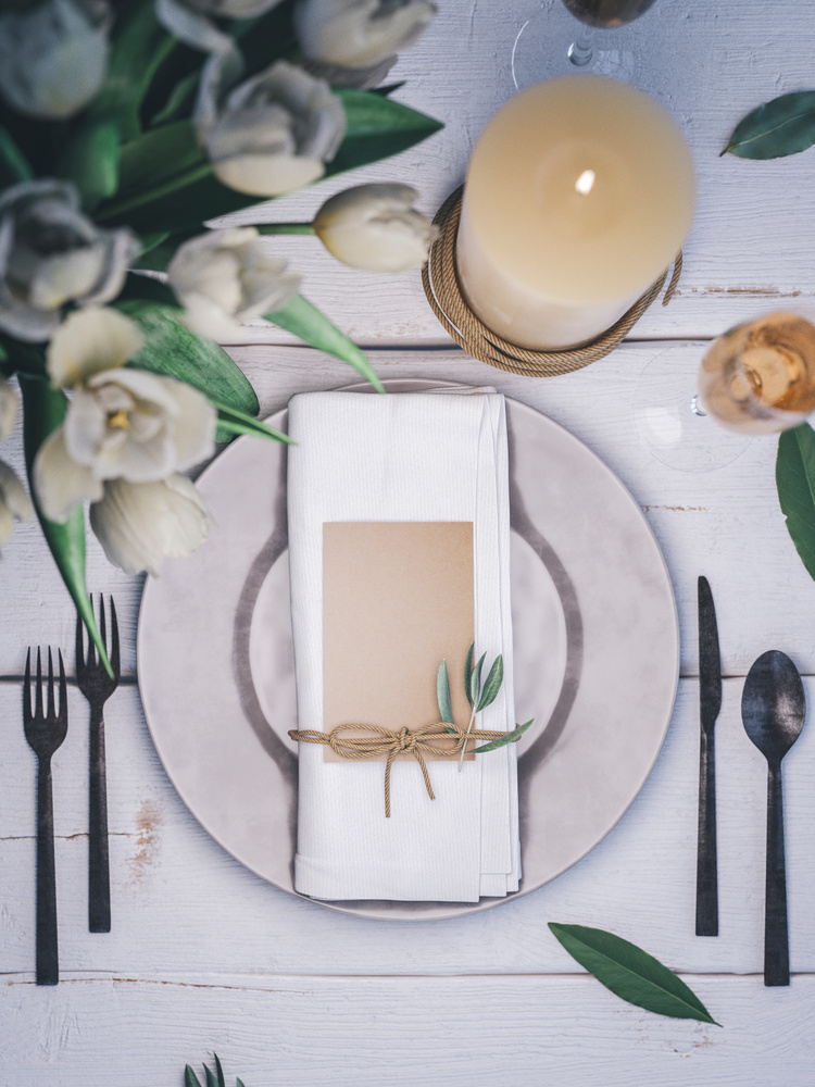 Wedding table setting. Place card mockup.